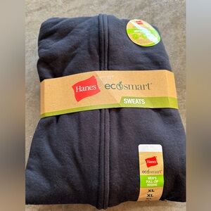 Black Hanes EcoSmart full-zip hoodie (men’s XL, new with packaging).